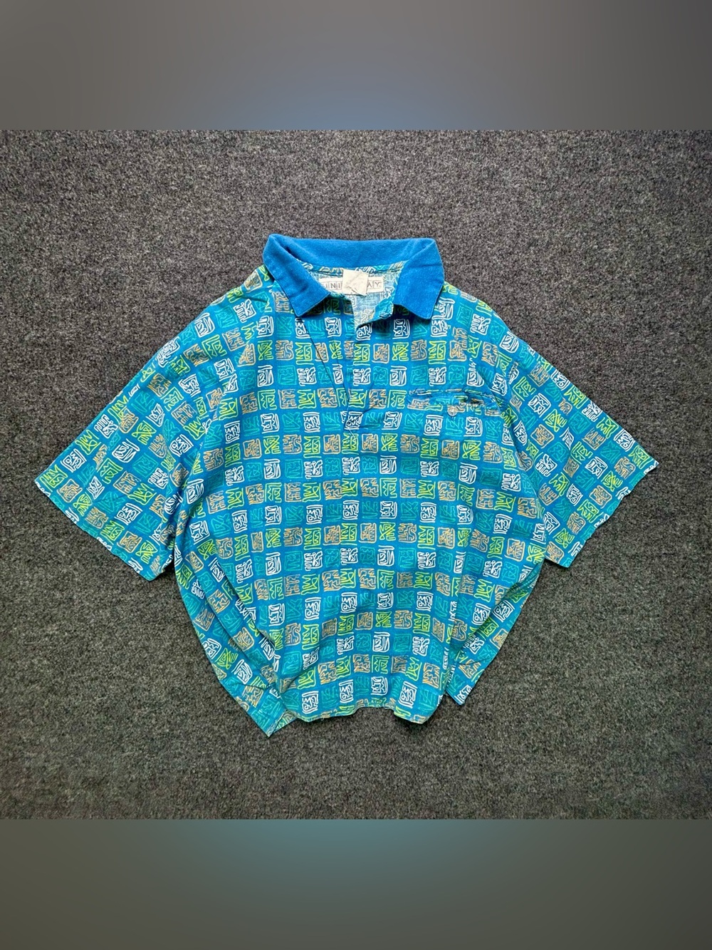 UNIONBAY Teal & Blue Geometric Short-Sleeve Polo